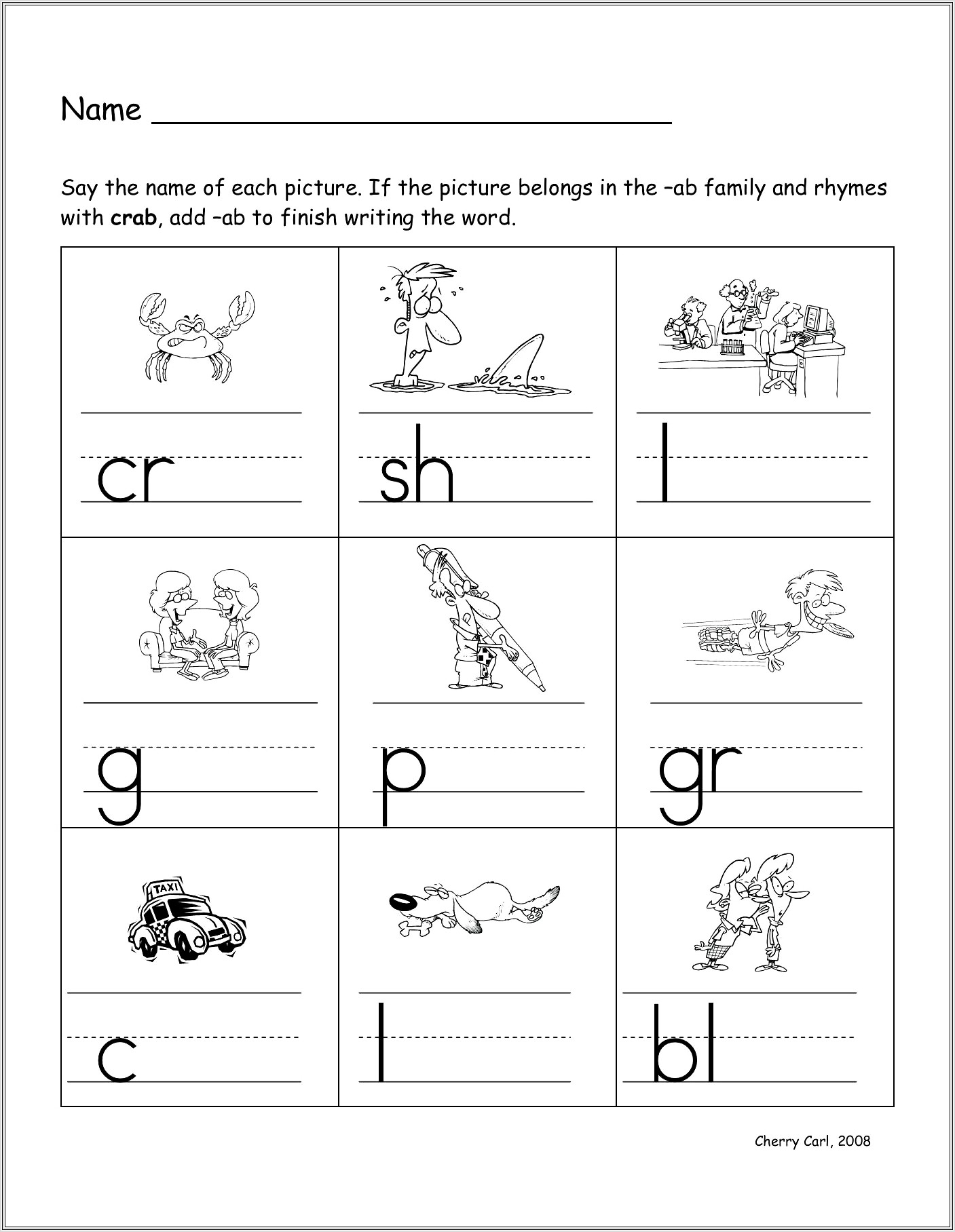 Ink Word Family Worksheets Cherry Carl