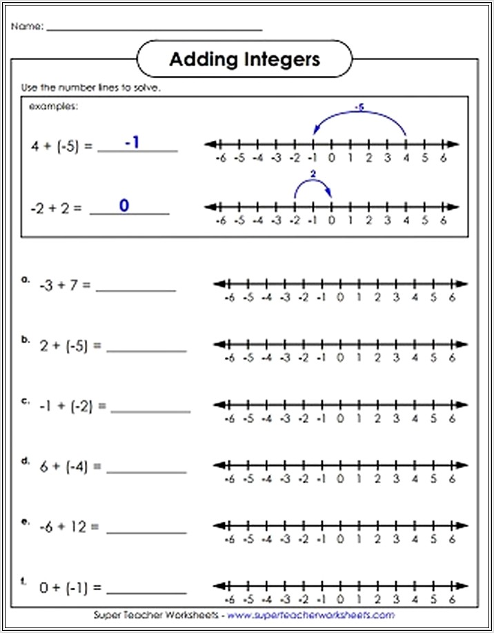 Integers Positive And Negative Numbers Worksheets