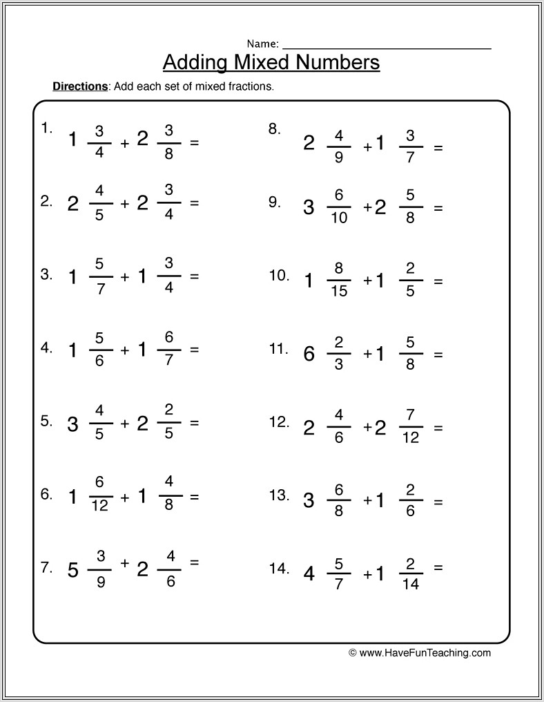 Introduction To Mixed Numbers Worksheet