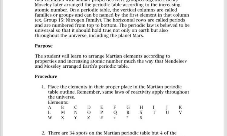 Introduction To Periodic Table Worksheet Answer Key