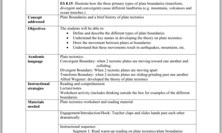 Introduction To Plate Tectonics Worksheet