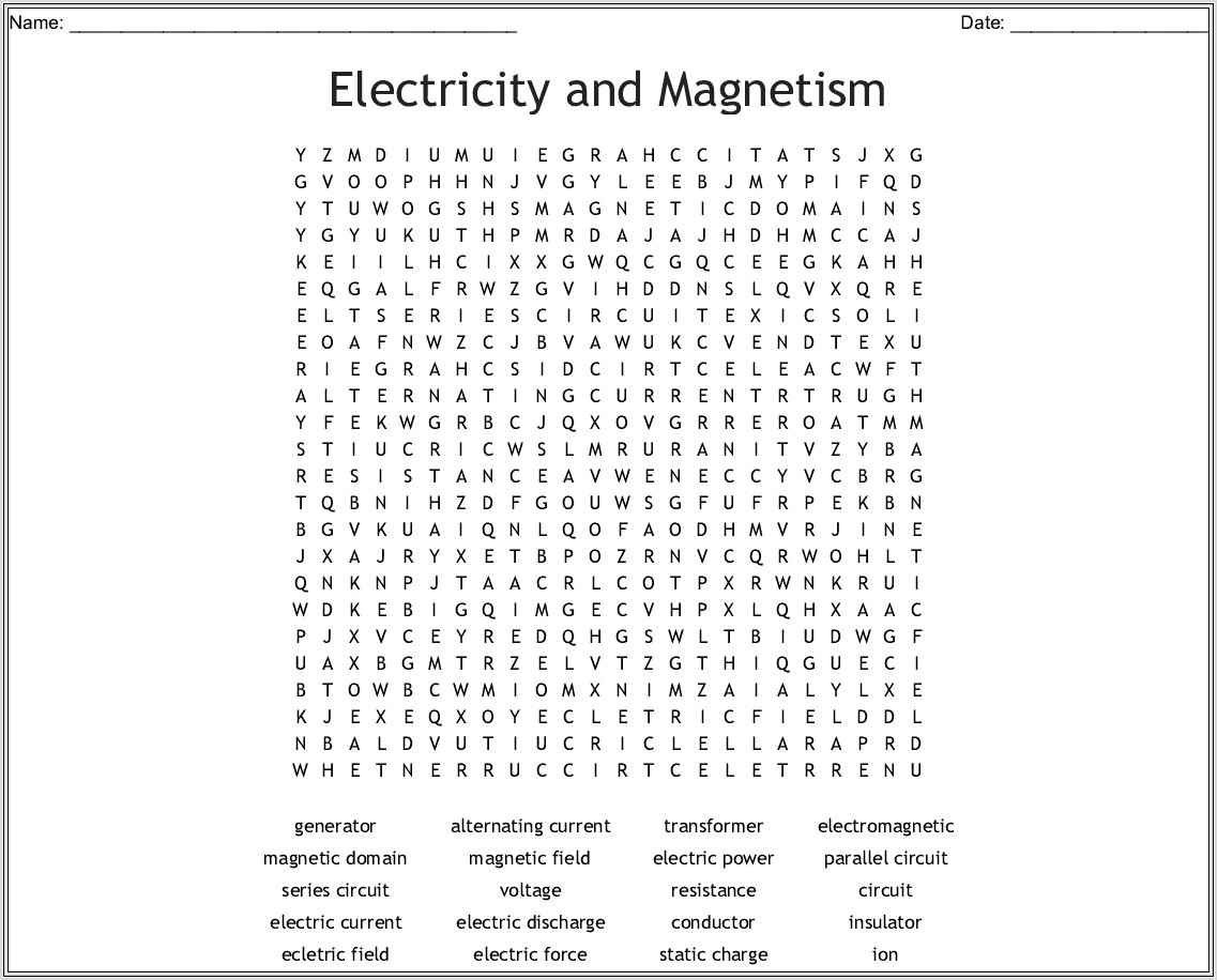 Key Terms Electricity Worksheet Answers Word Search