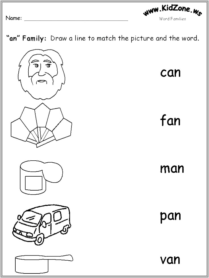 Kindergarten Am Word Family Worksheets