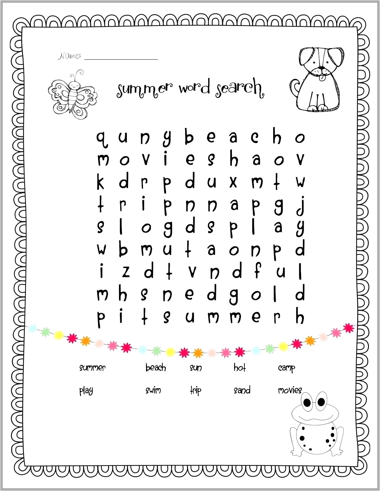 Kindergarten Word Search Generator