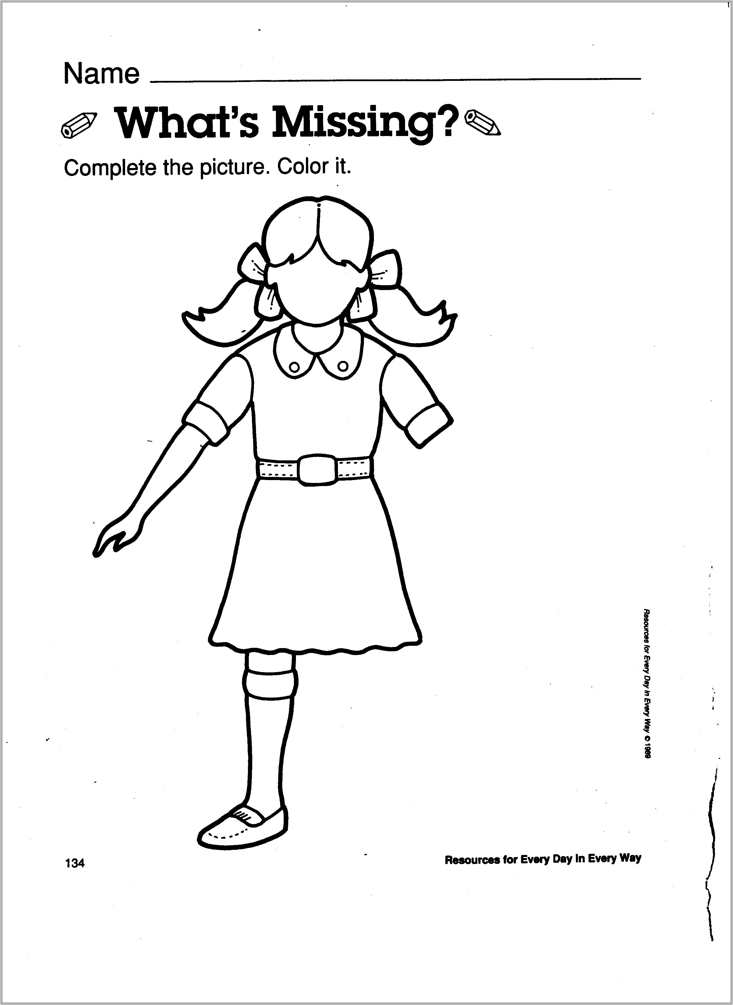 Kindergarten Worksheet Body Parts