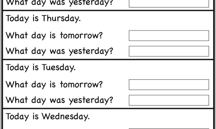 Kindergarten Worksheet Days Of The Week