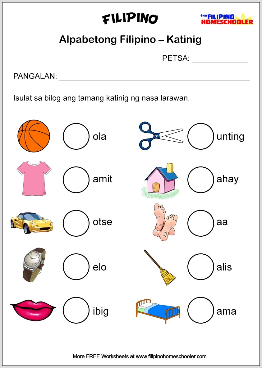 Kindergarten Worksheet In Filipino