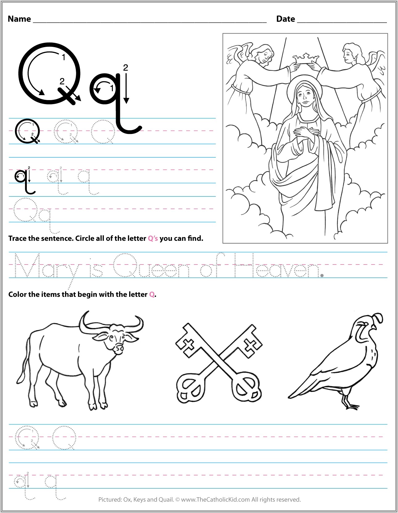 Kindergarten Worksheet Letter Q