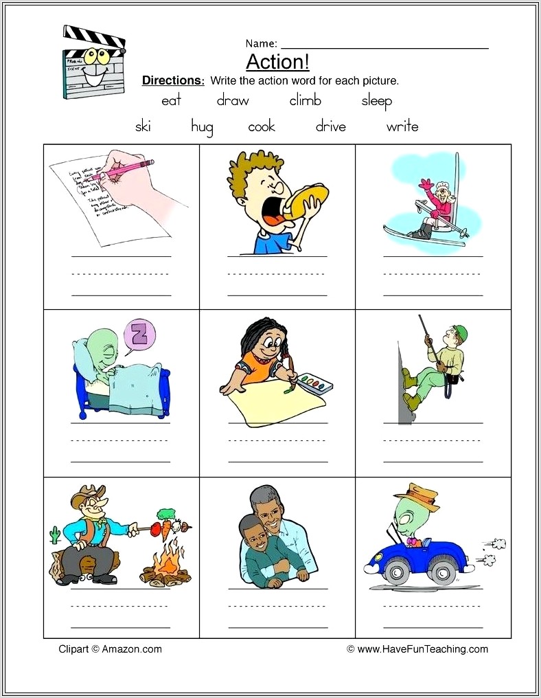Kindergarten Worksheets Action Words