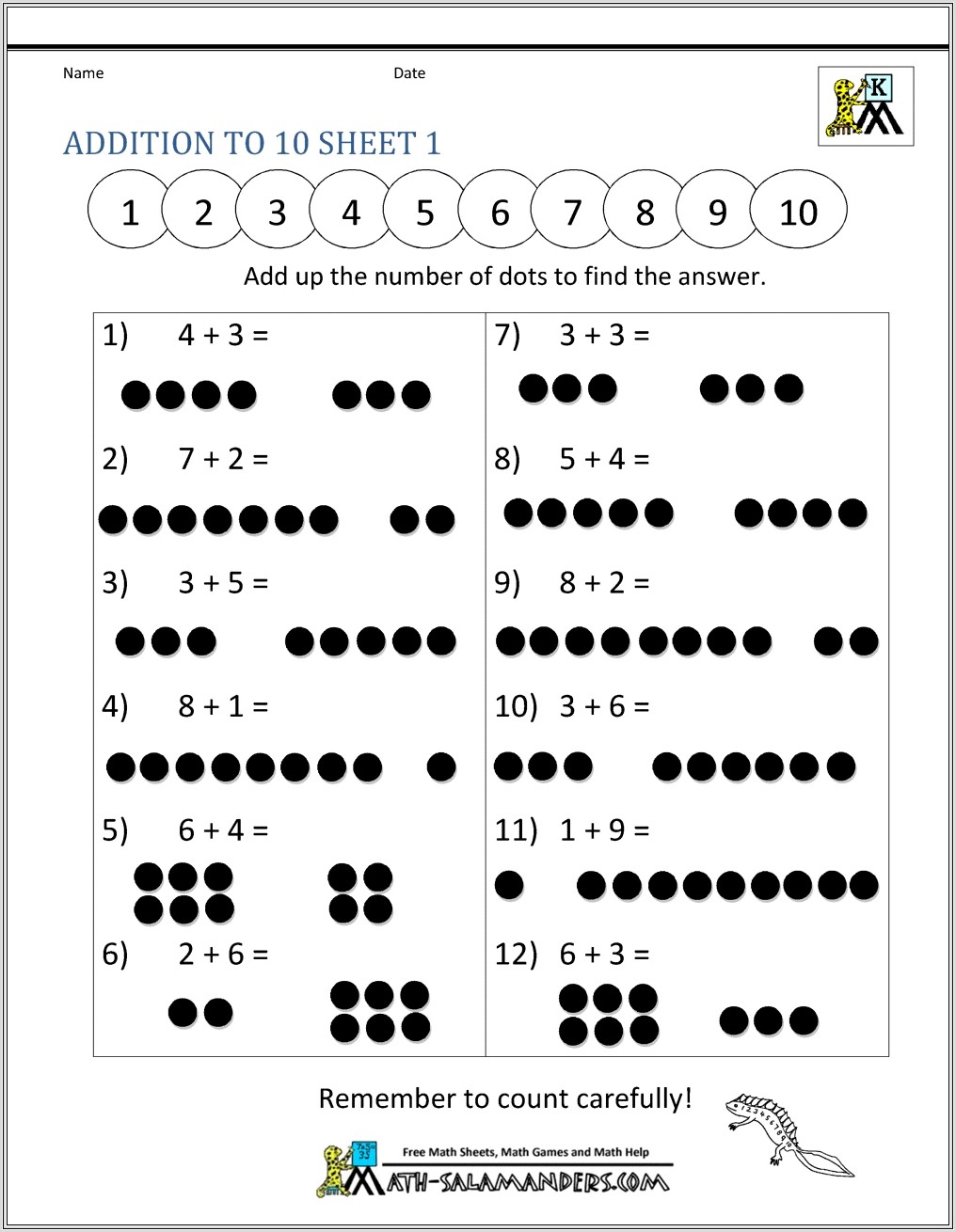 Kindergarten Worksheets Addition With Pictures