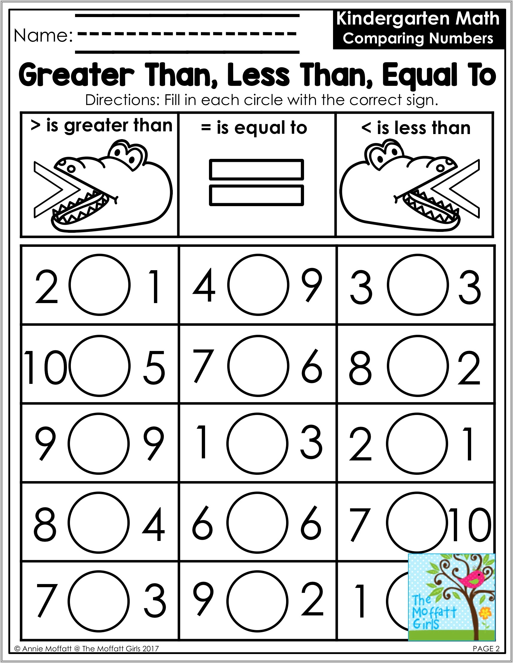 Kindergarten Worksheets Comparing Numbers