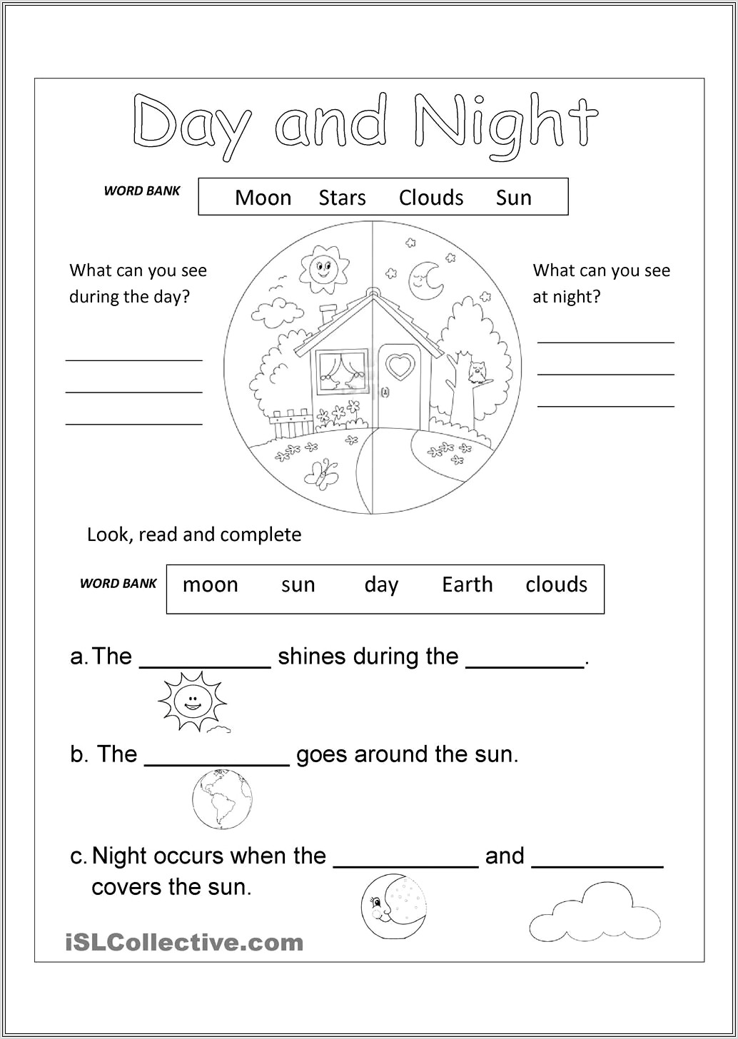 Kindergarten Worksheets Day And Night