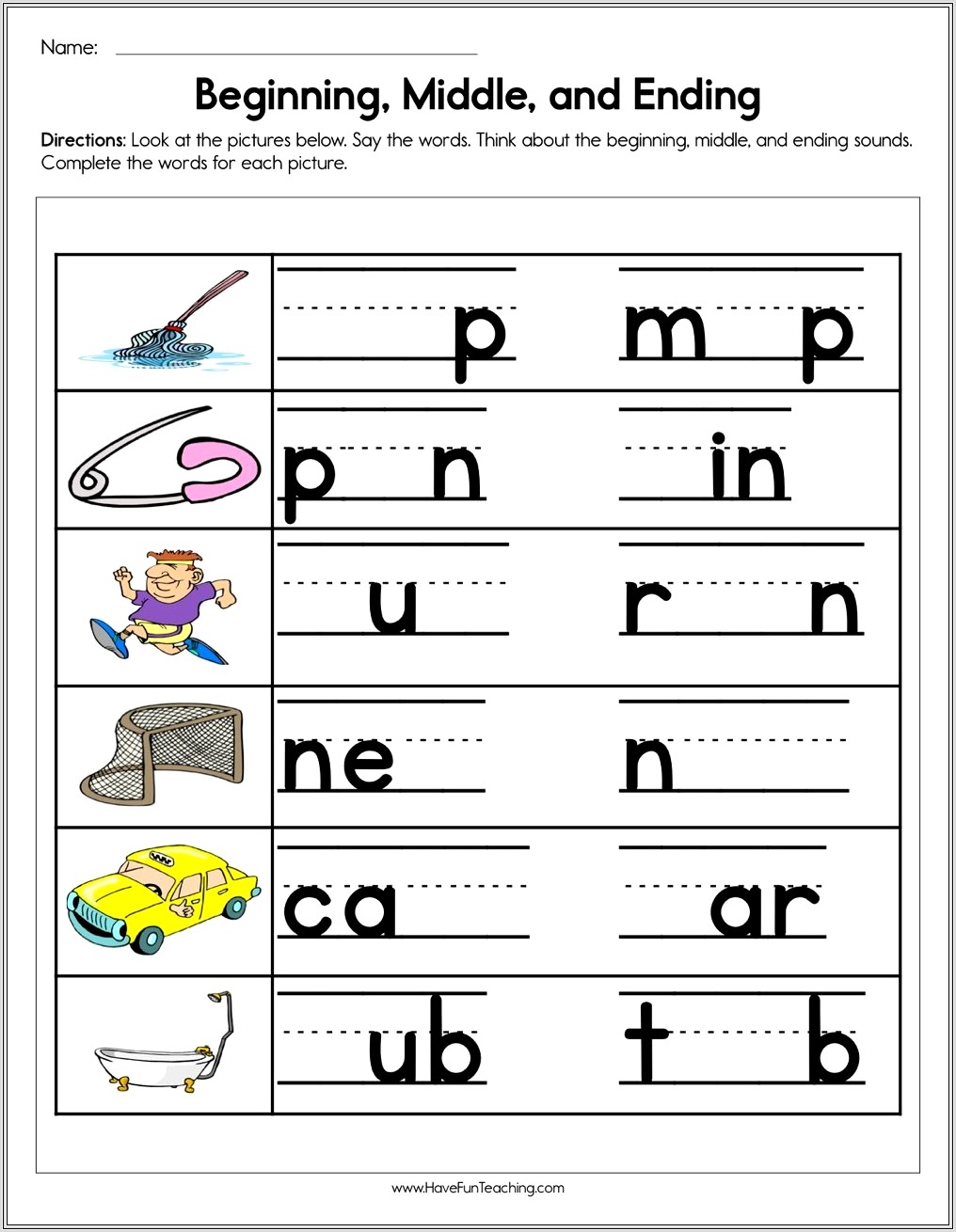 Kindergarten Worksheets Ending Sounds