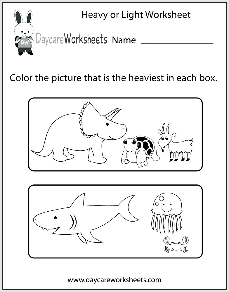Kindergarten Worksheets Heavy And Light