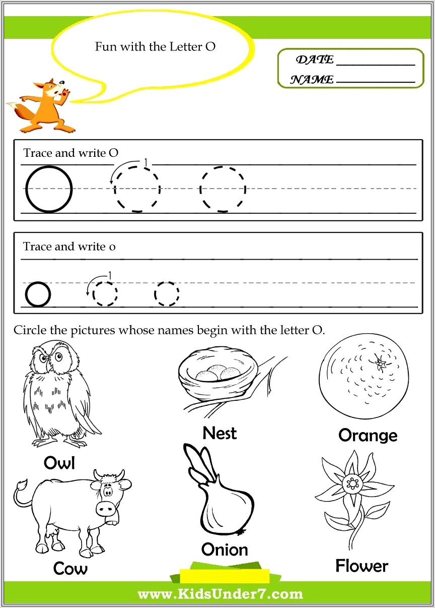 Kindergarten Worksheets Letter O