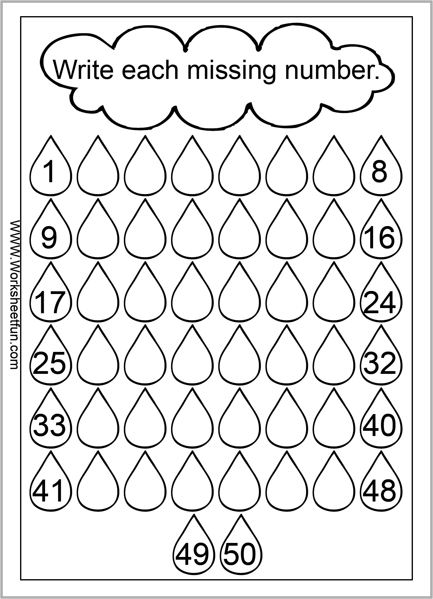 Kindergarten Worksheets Numbers 1 50