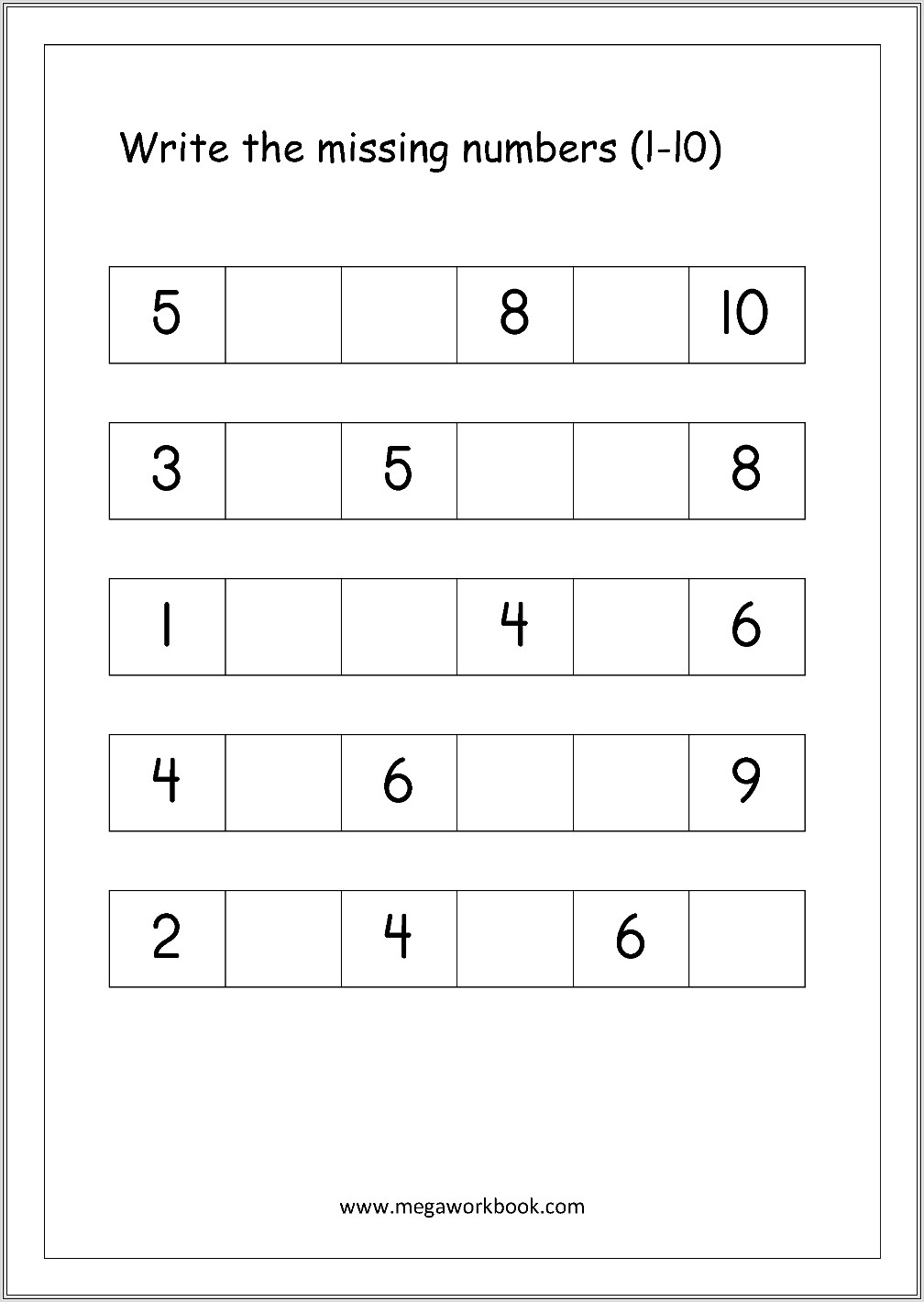 Kindergarten Worksheets Ordering Numbers