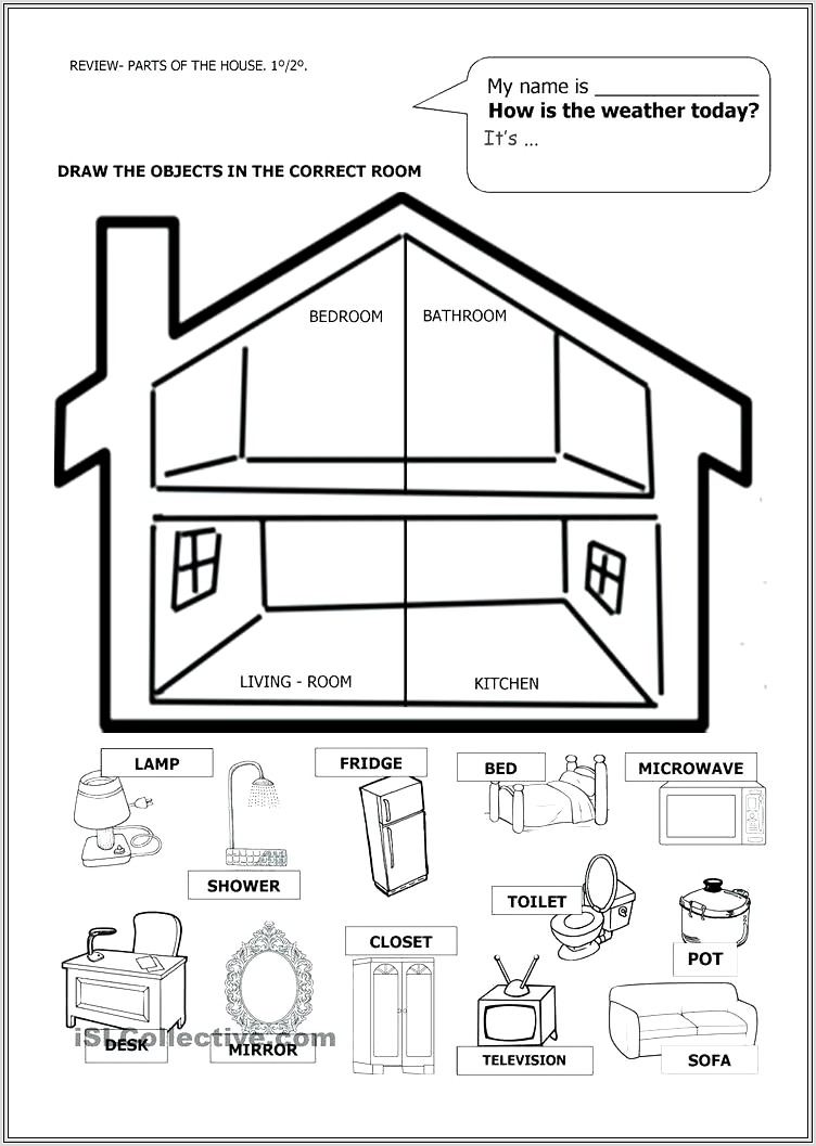 Kindergarten Worksheets Parts Of The House