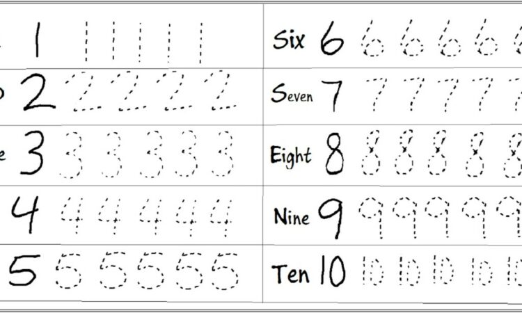 Kindergarten Worksheets Tracing Numbers 1 10