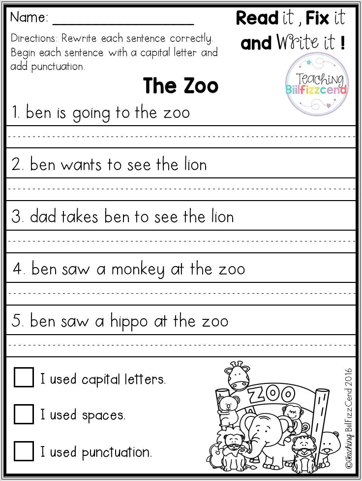 Kindergarten Worksheets Writing Sentences