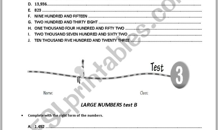 Large Numbers Worksheet Esl