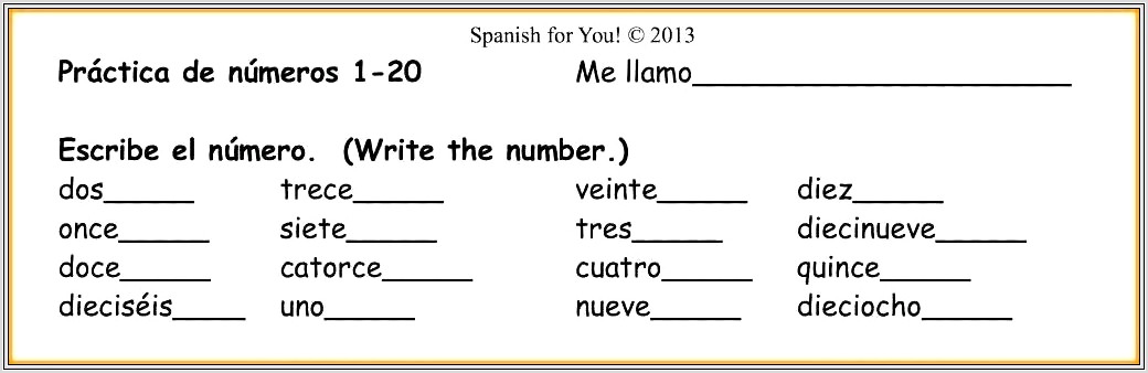 Learn Spanish Numbers Worksheet