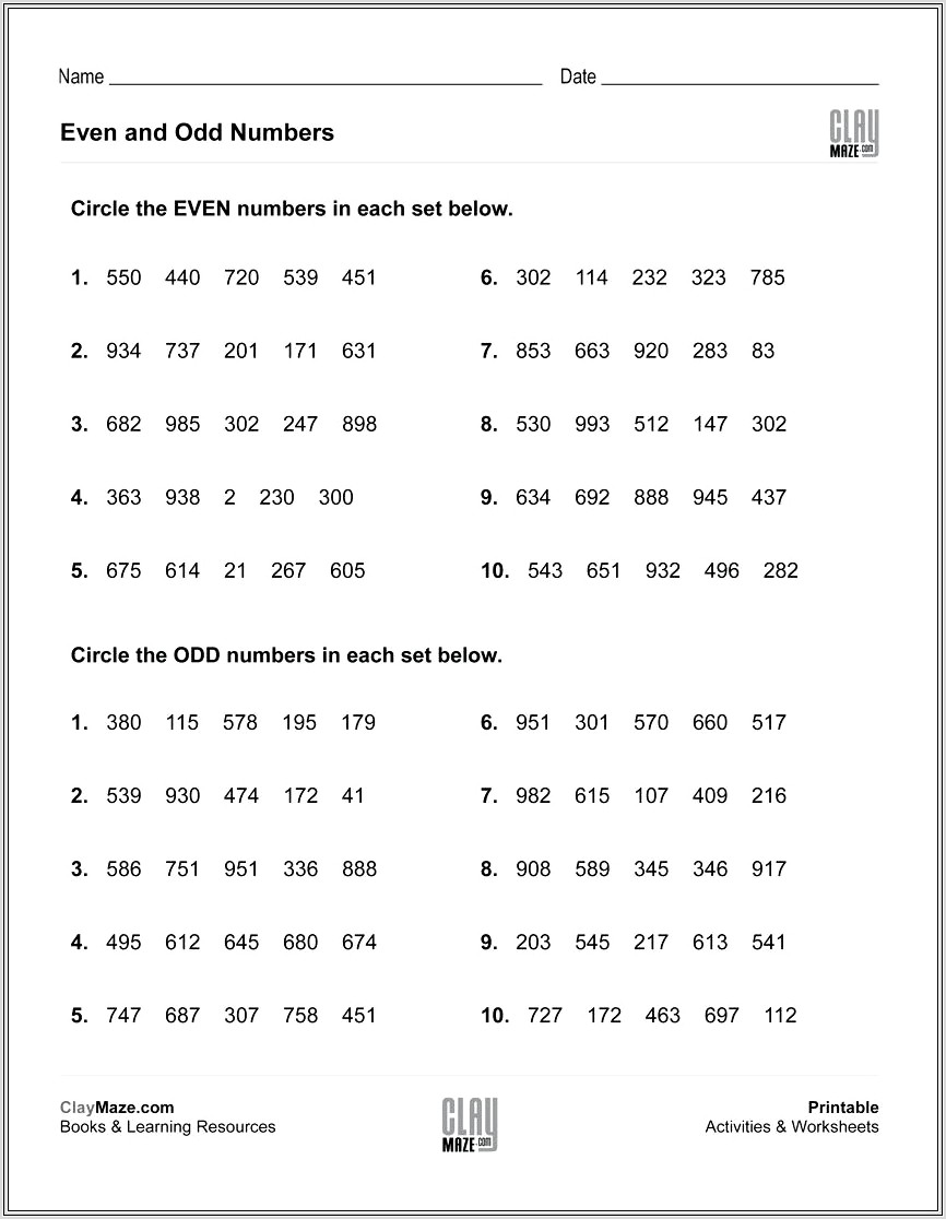 Learning Even And Odd Numbers Worksheet