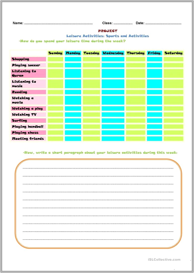 Leisure Time Esl Worksheets