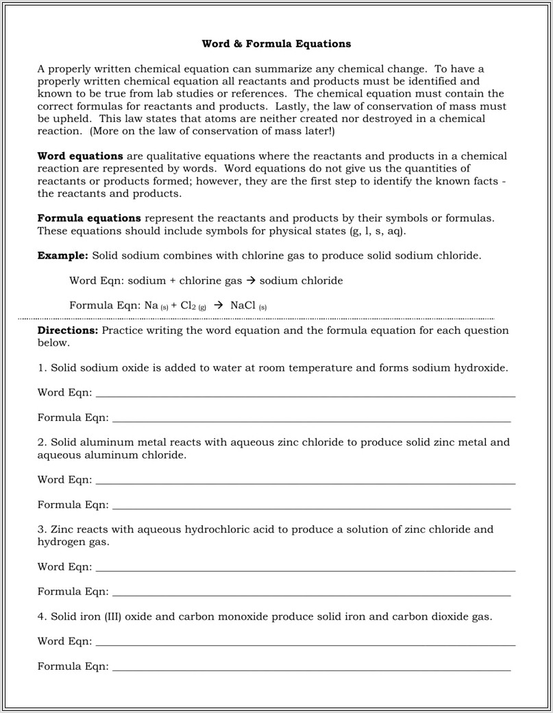 Linear Equations Word Problems Worksheet Doc