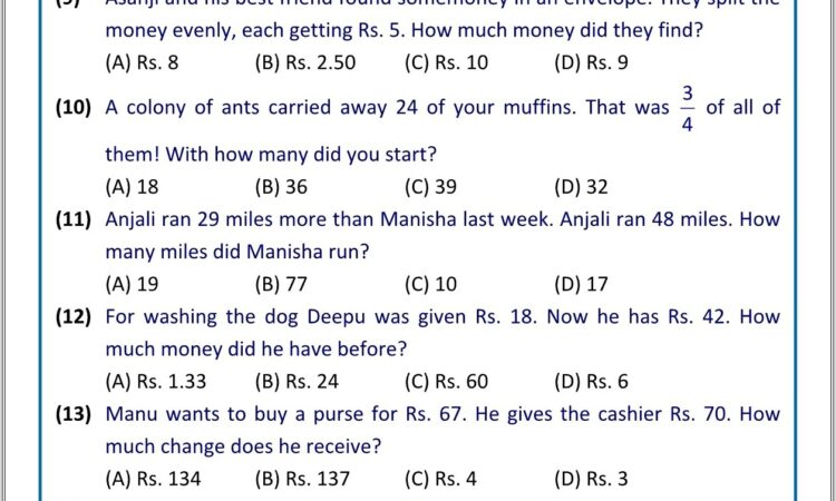 Linear Equations Word Problems Worksheet Grade 7