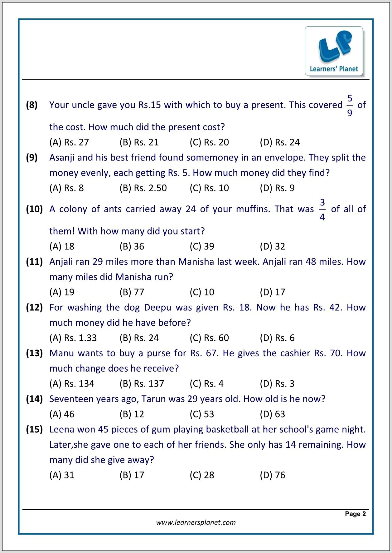 Linear Equations Word Problems Worksheet Grade 7
