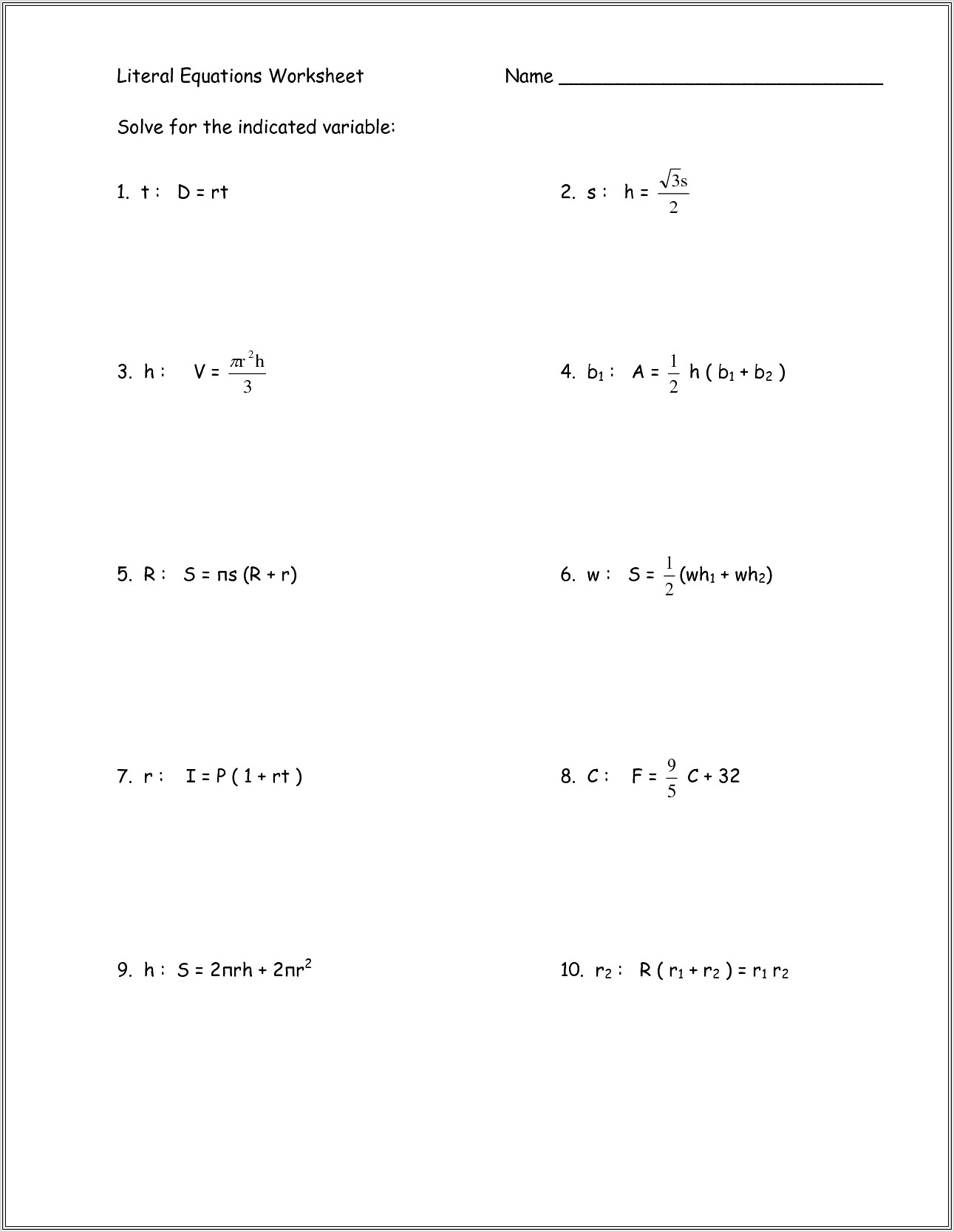 Linear Equations Word Problems Worksheet With Answers