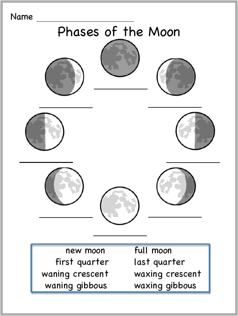 Lunar Cycle Worksheet Middle School