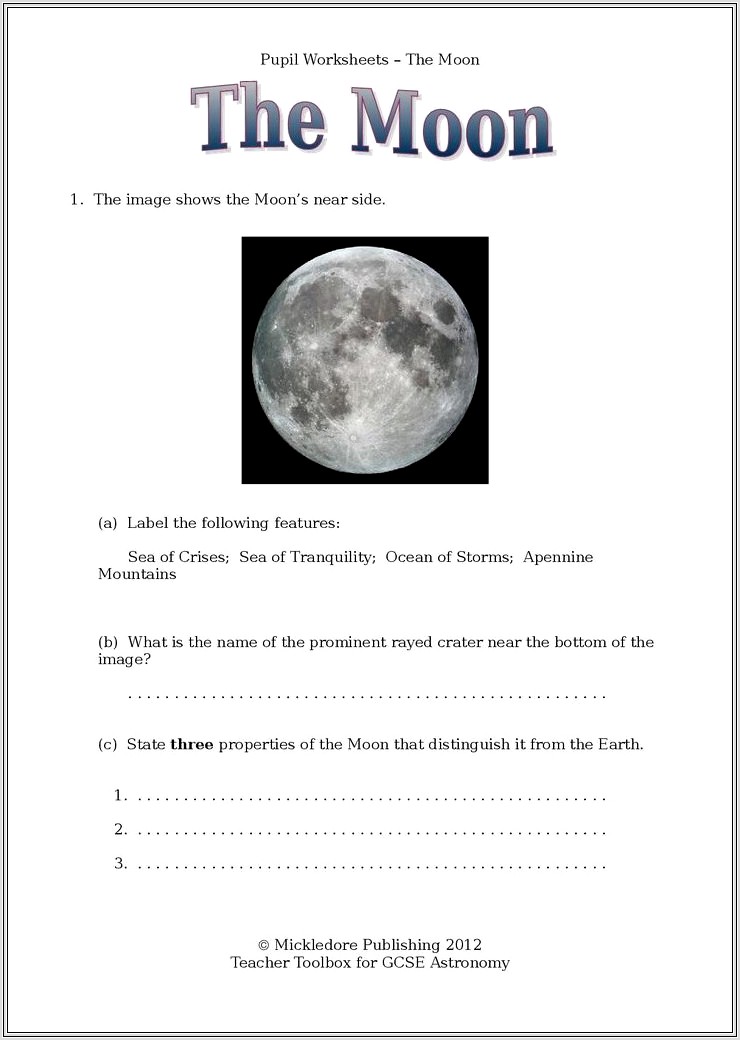 Lunar Cycle Worksheet Pdf