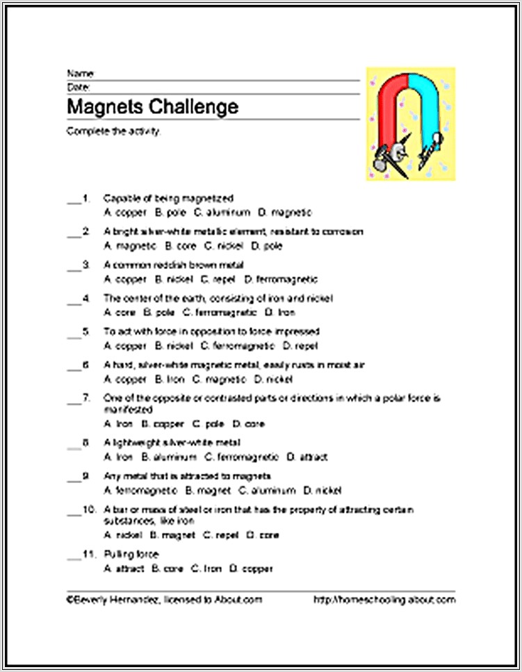 Magnet Worksheet Second Grade