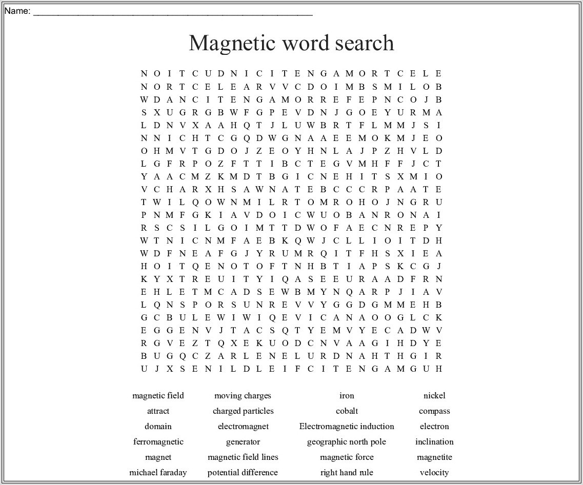 Magnetism And Electricity Word Search Worksheet Answers