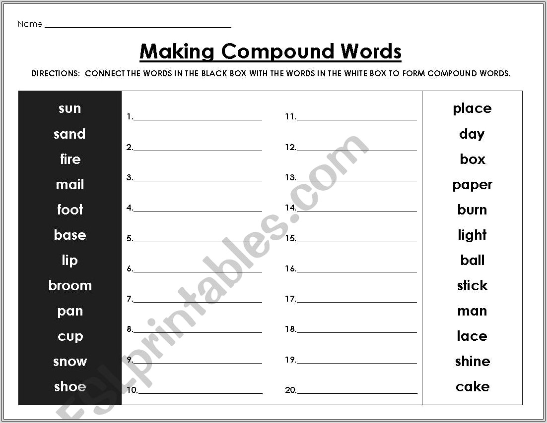 Making Compound Words Worksheet