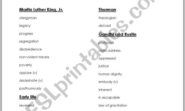 Martin Luther King Jr English Worksheets