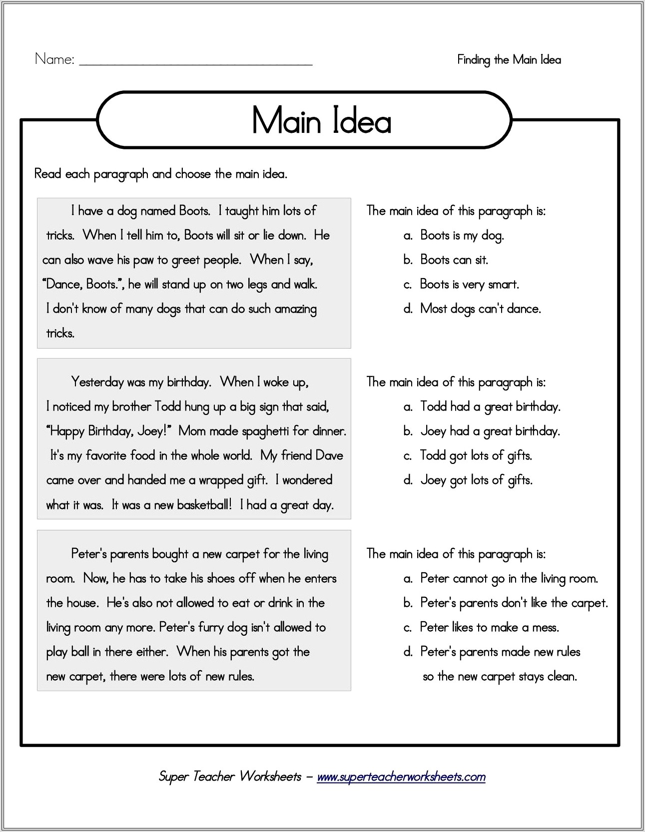 Martin Luther King Jr Main Idea Worksheet