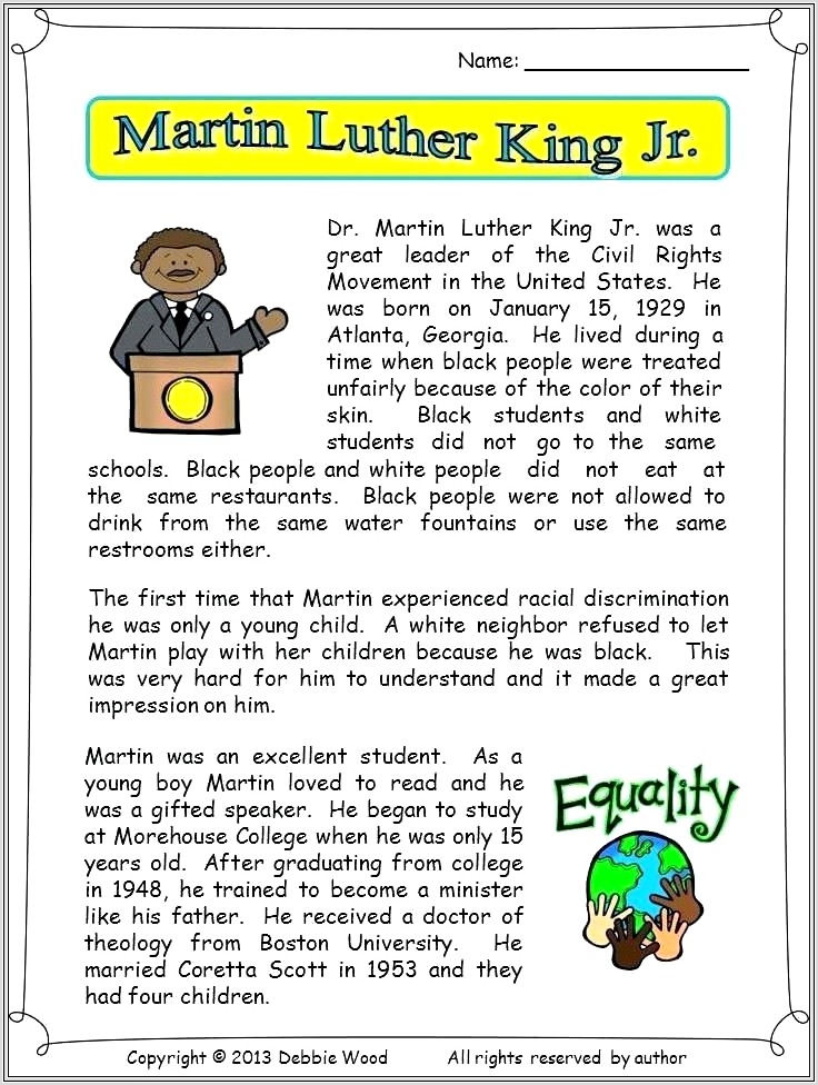 Martin Luther King Jr Math Worksheets Printable
