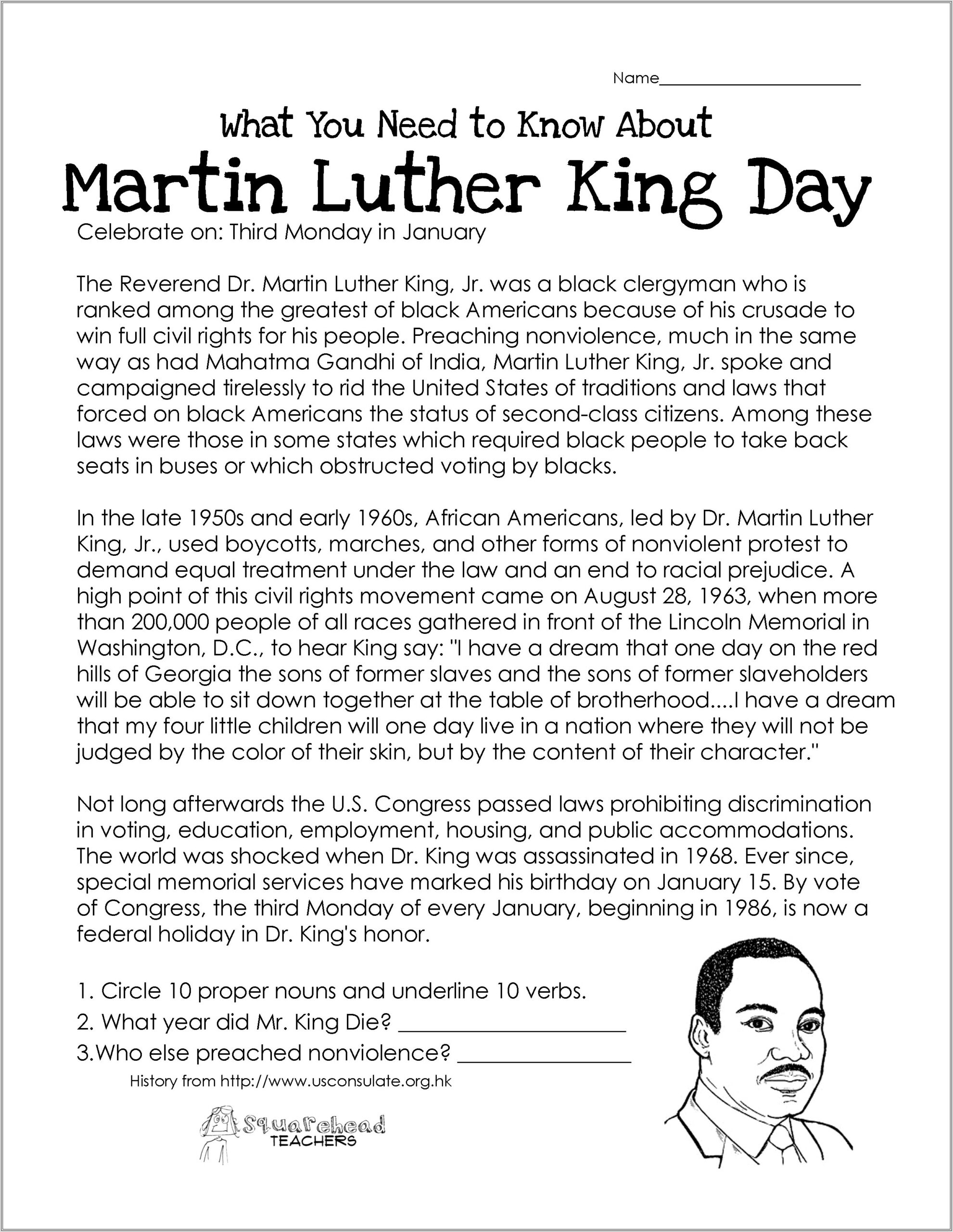 Martin Luther King Jr Printables Second Grade