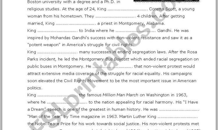 Martin Luther King Jr Video And Worksheet