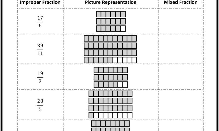 Match Improper Fractions To Mixed Numbers Worksheet