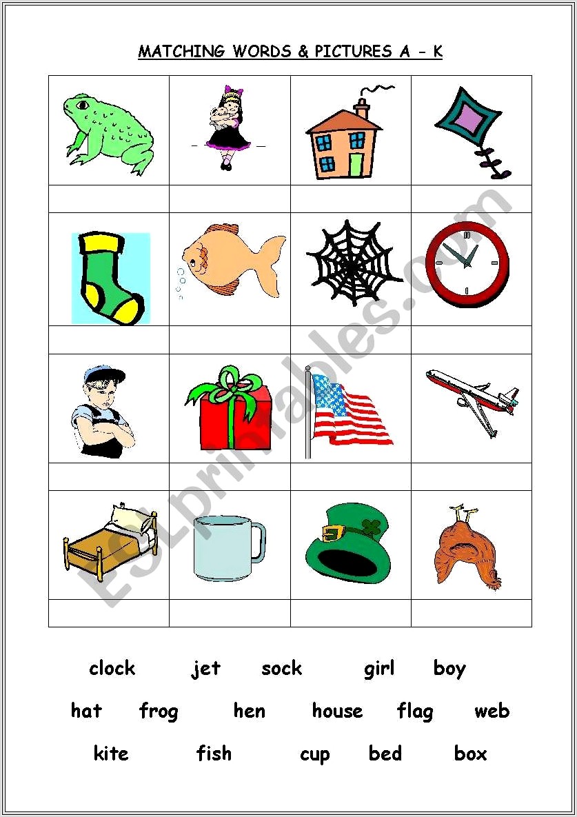 Matching Words Pictures Worksheets