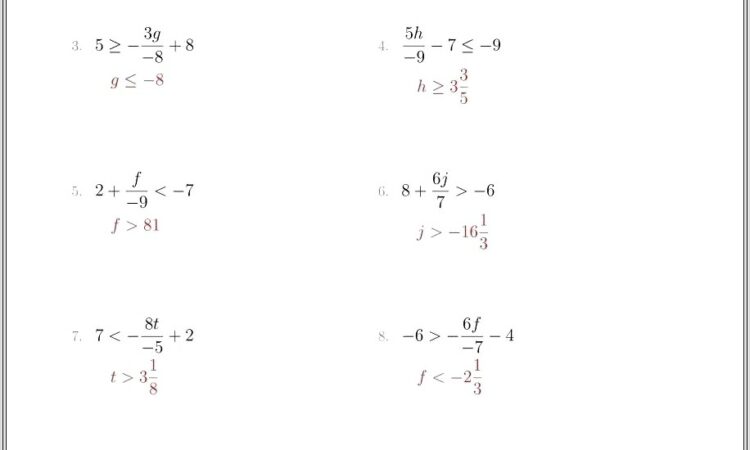 Math 1 Worksheet Linear Inequalities