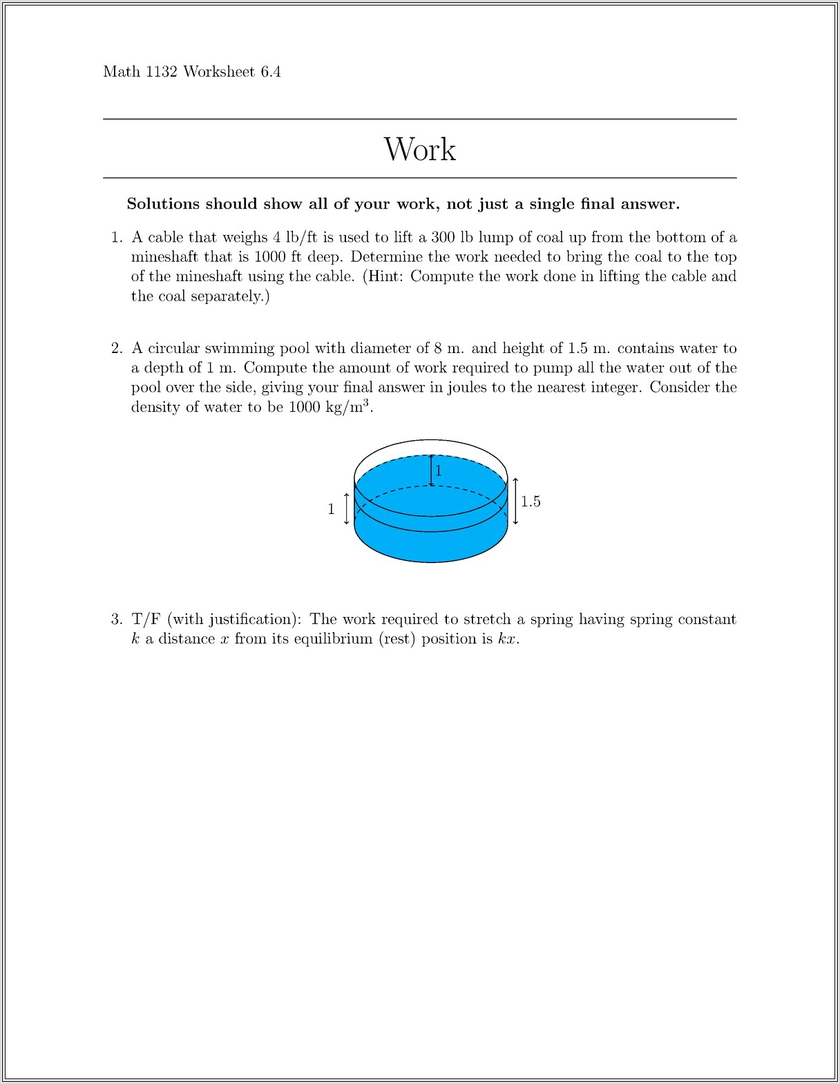 Math 1132q Worksheet U Substitution