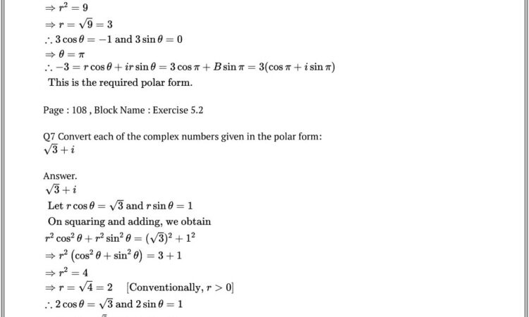 Math 127 Complex Numbers Worksheet Answer Key