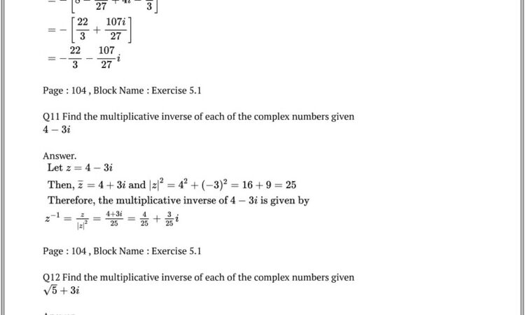 Math 127 Complex Numbers Worksheet Answers