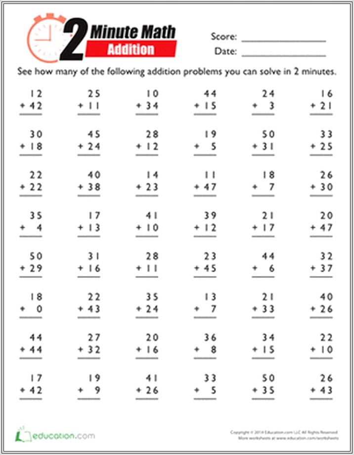 Math Addition Minutes Worksheets