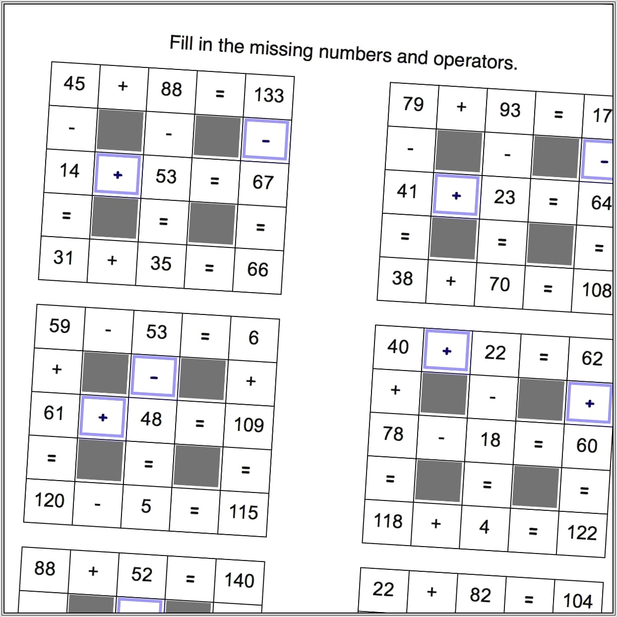 Math Addition Puzzle Worksheets
